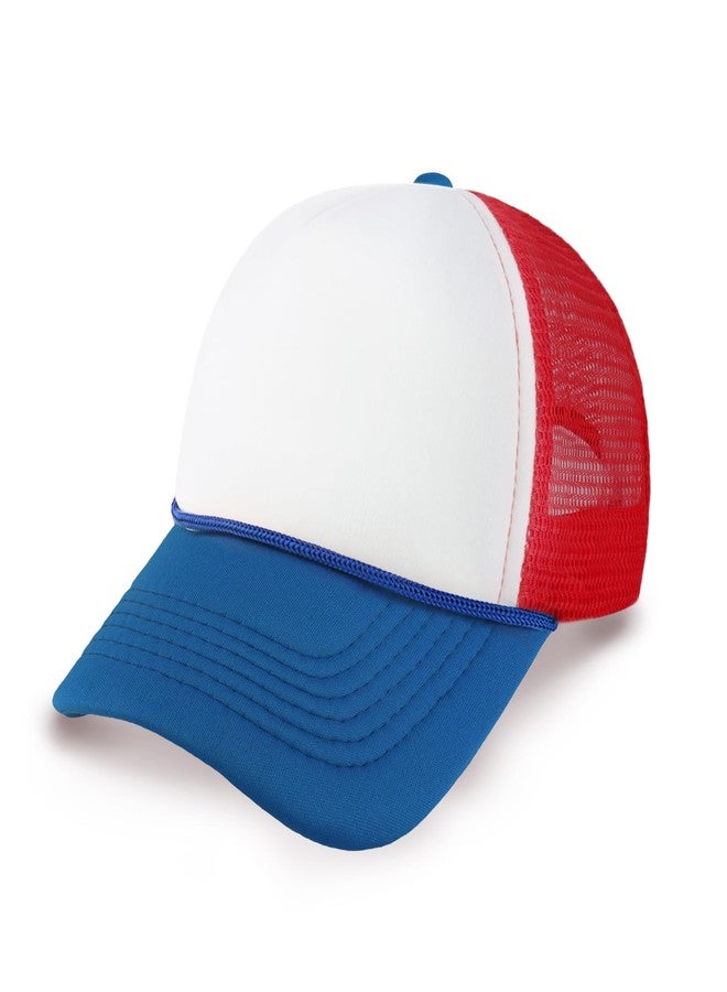 CHOK.LIDS Classic Foam Trucker Hat Summer Mesh Cap Solid Two Toned Blank Foamhead hat for Mens Womens Adjustable Strap Light Weight (White/Royal/Red) - Image 1
